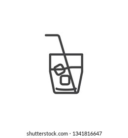 Iced tea glass line icon. linear style sign for mobile concept and web design. Lemonade glass with ice and straw outline vector icon. Symbol, logo illustration. Pixel perfect vector graphics