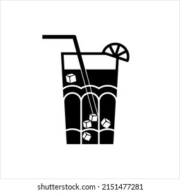 Iced Tea Icon, Ice Tea Icon, Flavored Chilled Water Tea In Glass Vector Art Illustration