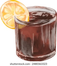 Iced tea with lemon cafe illustration