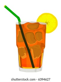 Iced Tea and Lemon/Straw Vector, arranged into layers for easier editing.