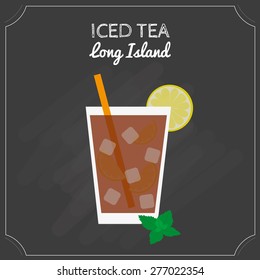Iced tea Long Island. Element of menu on the blackboard.