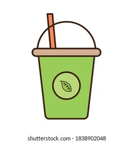 tazón de té helado con línea de hoja y diseño de iconos de relleno, desayuno de bebida y bebida tema Vector ilustración