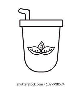 iced tea mug with leaves line style icon design, Time drink breakfast and beverage theme Vector illustration