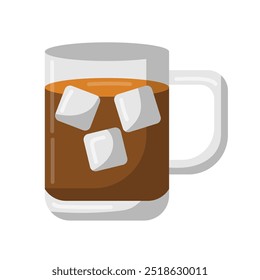 Iced tea on glass jar flat design illustration, ice tea flat icon design vector, cold tea with ice cube, cold drink cup icon