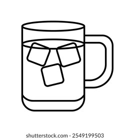 Té helado en la ilustración del arte de la línea del tarro de cristal, Vector del diseño del icono de la línea de la taza del té helado, té frío con el cubo de hielo, arte frío del Clip de la taza de la bebida
