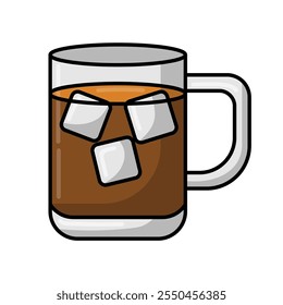 Iced tea on glass jar flat design illustration, ice tea flat icon design vector, cartoon cold tea with ice cube, cold drink cup icon