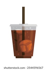 Iced tea in a plastic cup. Simple flat illustration