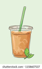 iced tea in plastic cup verctor design