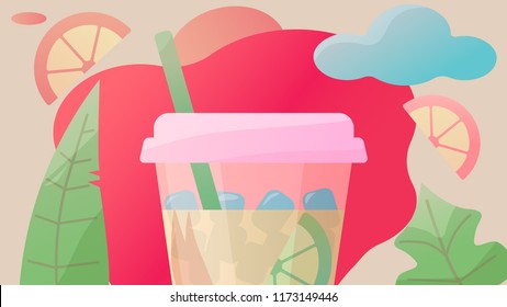 Iced tea with sliced lemon. Flat design. Abstract concept. Vector illustration. grenn black tea coffee juice