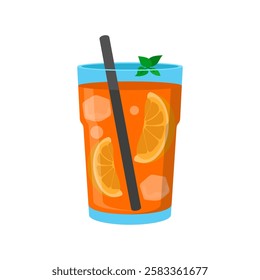 Iced Tea, Summer Flat Vector Illustration. Isolated