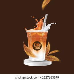 Iced thai tea latte takeaway cup vector illustration