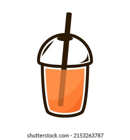 Eisdichter Thai-Tee in einer abnehmbaren Tasse einzeln auf weißem Hintergrund. Icced Thai Tea Logo Design.