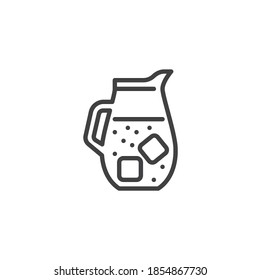 Iced Water jug line icon. linear style sign for mobile concept and web design. Fresh drink with ice cubes outline vector icon. Symbol, logo illustration. Vector graphics