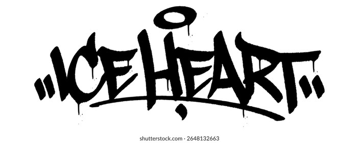 Iceheart graffiti tag in black with drips and spray texture. Transparent background. Cold and powerful masculine design for urban sigma-themed art.