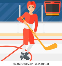 Ice-hockey player with stick.