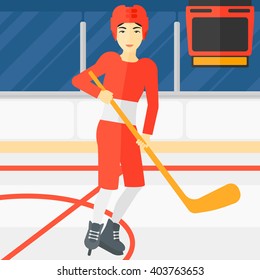 Ice-hockey player with stick.