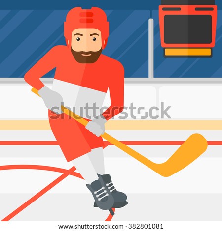 Ice-hockey player with stick.