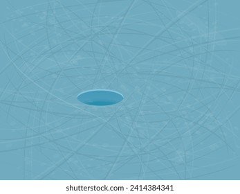 Icehole on river or lake. Fishing place in winter. Flat vector stock illustration