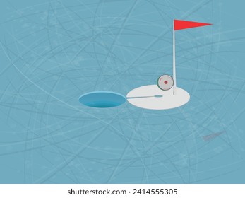Icehole on river or lake for fishing pike. Fishing place in winter. Flat vector stock illustration