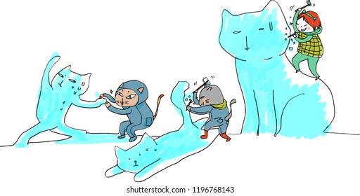 Ice-Ice Festival.
Vector illustration available on cats, characters, stationery, envelopes, postcards.