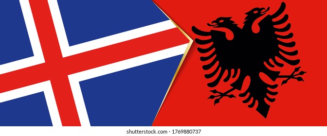 Iceland and Albania flags, two vector flags symbol of relationship or confrontation.