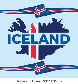 iceland banner flag with iceland map illustration. Iceland illustration 