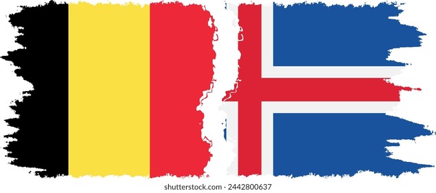 Iceland and Belgium grunge flags connection, vector