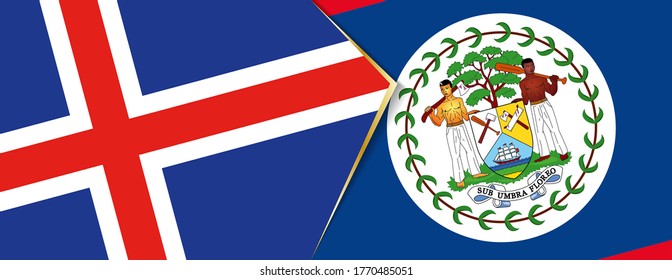 Iceland and Belize flags, two vector flags symbol of relationship or confrontation.