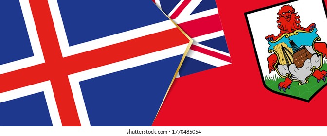 Iceland and Bermuda flags, two vector flags symbol of relationship or confrontation.