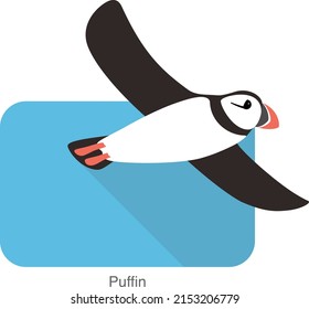Iceland bird, flat cute puffin flying  vector illustration
