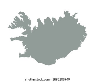 Iceland blank map silhouette. High detailed editable gray map of Iceland. European country borders vector illustration on white background