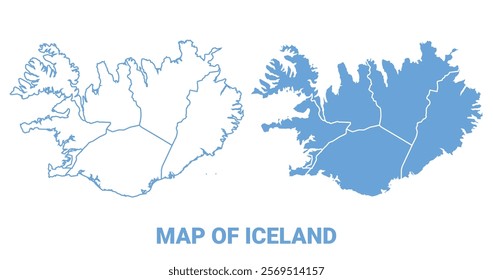 Iceland Blue map flat regions border outline vector illustration