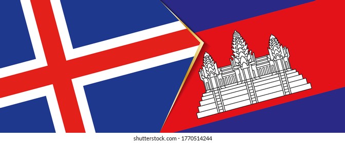 Iceland and Cambodia flags, two vector flags symbol of relationship or confrontation.