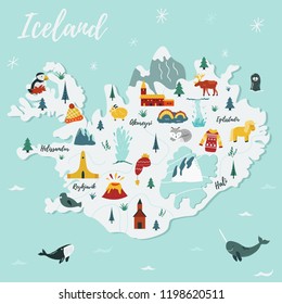 Vector Stylized Map Iceland Travel Illustration Stock Vector (Royalty ...