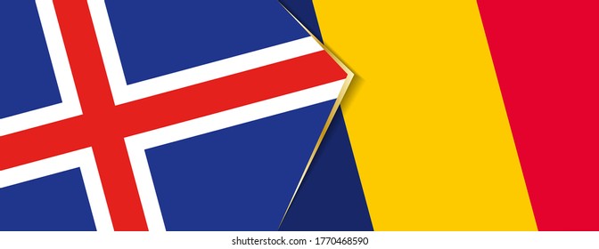 Iceland and Chad flags, two vector flags symbol of relationship or confrontation.
