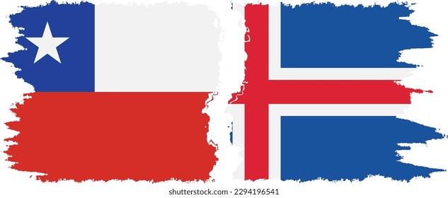 Iceland and Chile grunge flags connection, vector