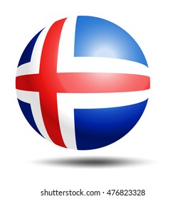 Iceland circle 3d flag. Circle button of Iceland flag on isolated background. 