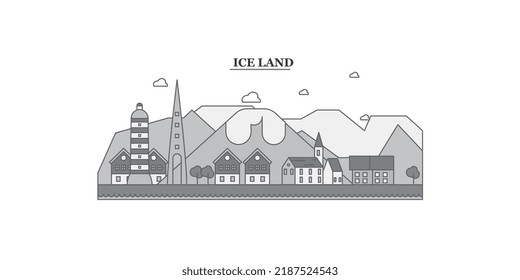 Iceland city skyline isolated vector illustration, icons