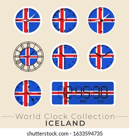 Iceland clock : Set of national flag clock : Vector Illustration