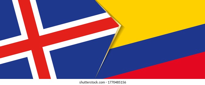 Iceland and Colombia flags, two vector flags symbol of relationship or confrontation.
