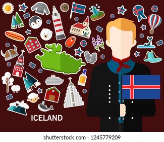 Iceland concept background .Flat icons