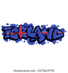 iceland country flag in graffiti art style