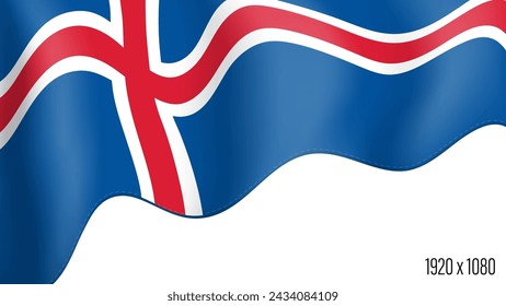 Iceland country flag realistic independence day background. Icelandic commonwealth banner in motion waving, fluttering in wind. Festive patriotic HD format template for independence day