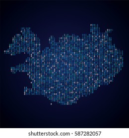 Mapa de país de Islandia hecho con números de código binario.
