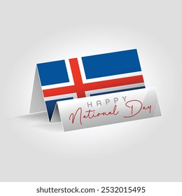 Iceland country paper flag standing on the ground. Happy national day flag design.