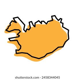 Iceland country simplified map. Orange silhouette with thick black sharp contour outline isolated on white background. Simple vector icon