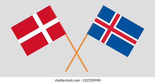 Iceland and Denmark. The Icelandic and Danish flags. Official colors. Correct proportion. Vector illustration