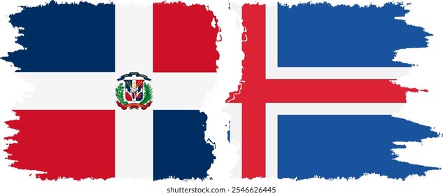 Iceland and Dominican Republic grunge flags connection, vector