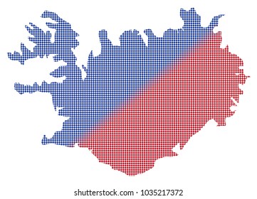 An Iceland dot map in blue And red isolated on a white background