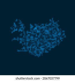 Iceland dotted glowing map. Shape of the country with blue bright bulbs. Vector illustration.